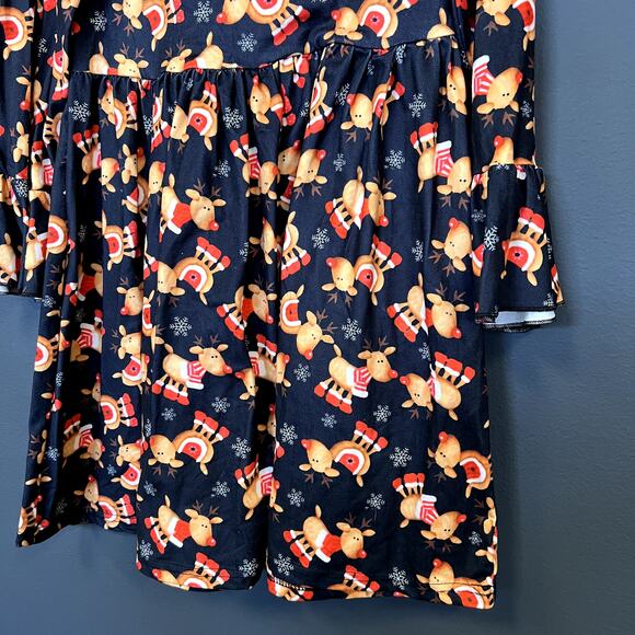 Girls Reindeer Ruffle Christmas Dress Size 8-9 - Picture 2 of 3